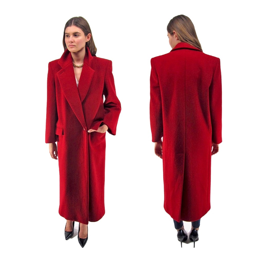Vintage 80s Perry Ellis Oversized Red Wool Coat